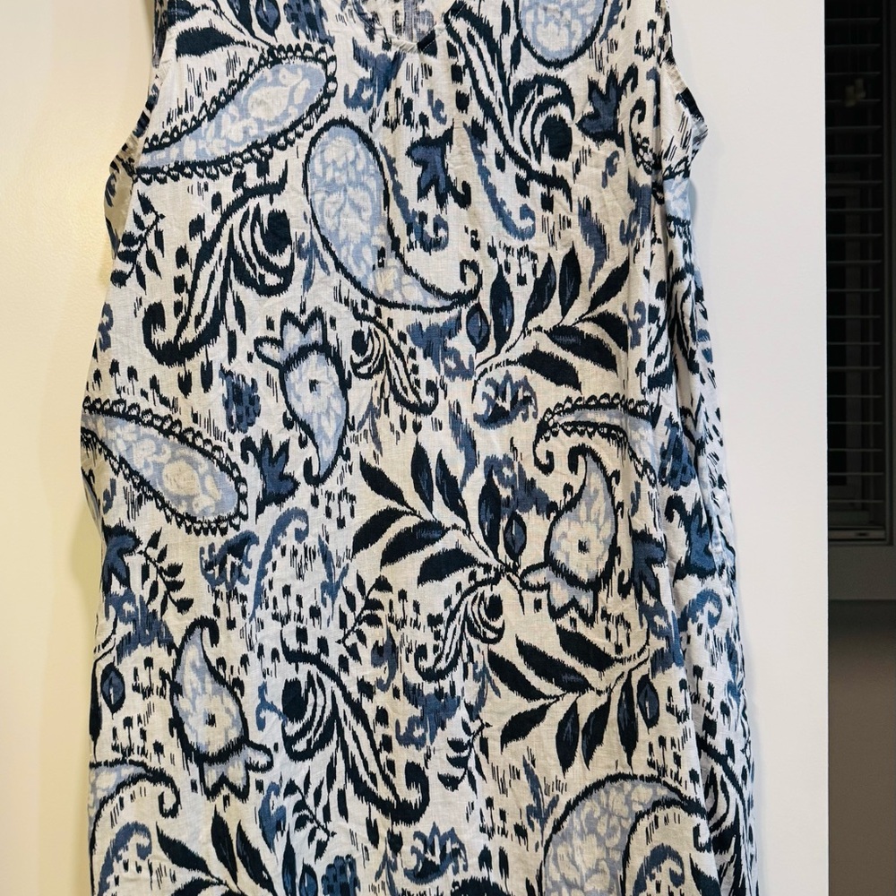 Lucky Brand Blue and White Paisley Linen Sleeveless Dress